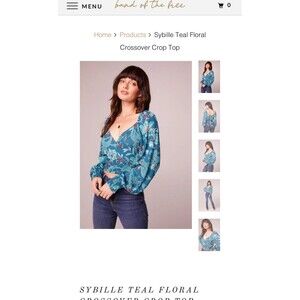 NWT medium teal floral crossover crop blouse
